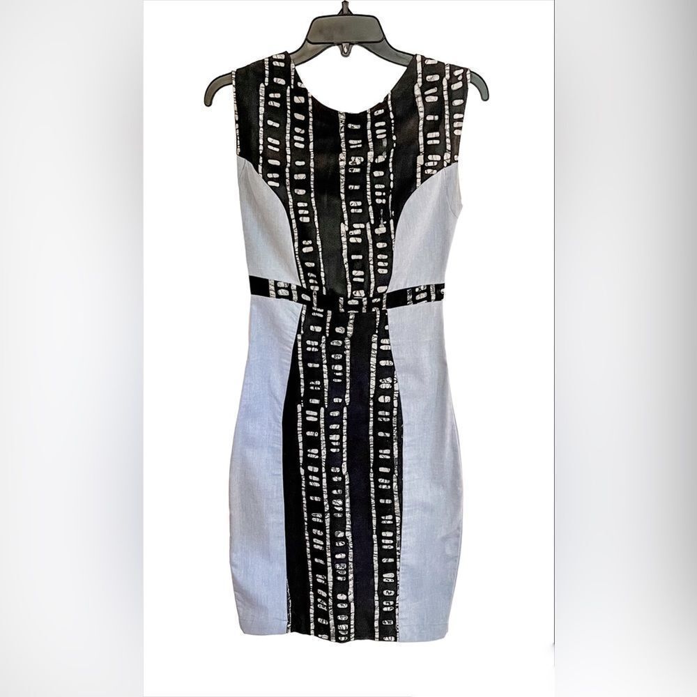 Anthropologie Osei Duro Peplos Pencil Mini Dress Blue Tribal Print Sz Women’s XS
